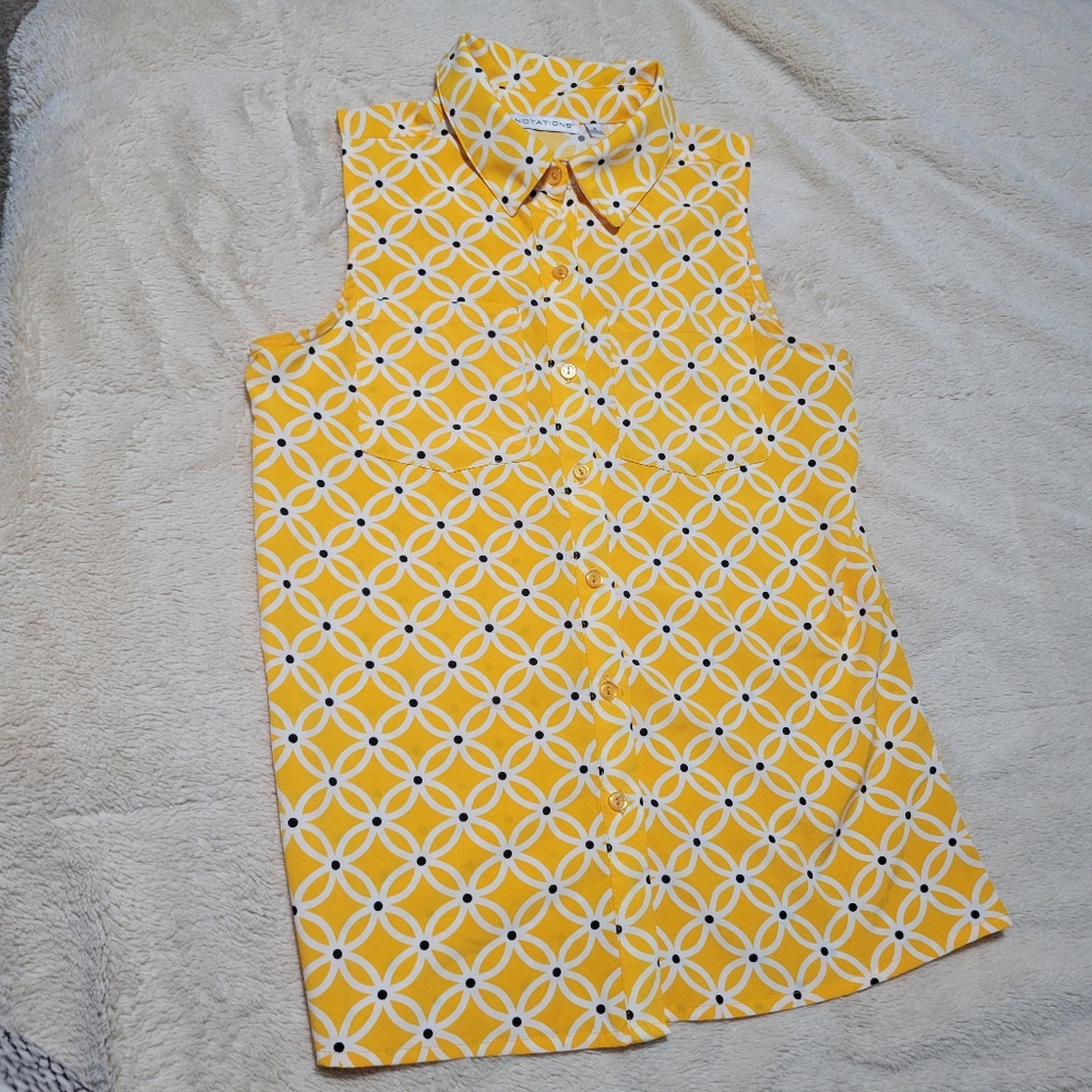 Notations Polka Dot Sleeveless Button Down Blouse… - image 2